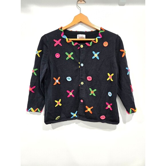 Vtg 90s Y2K PBJ Sport‎ Womens Sz M Cardigan Vibrant Multicolor Sweater Buttons - Picture 1 of 5